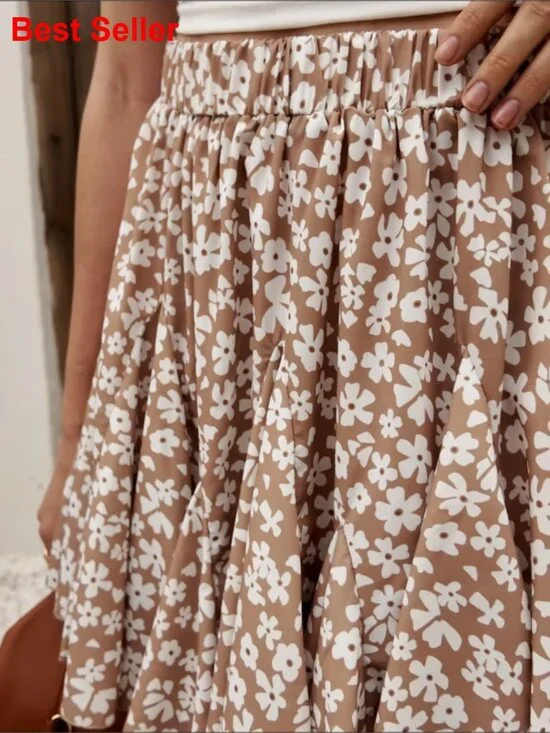 Summer Floral Mini Skirt Ruffle High Waisted Casual Flowy Boho Loose A Line - Picture 6 of 6